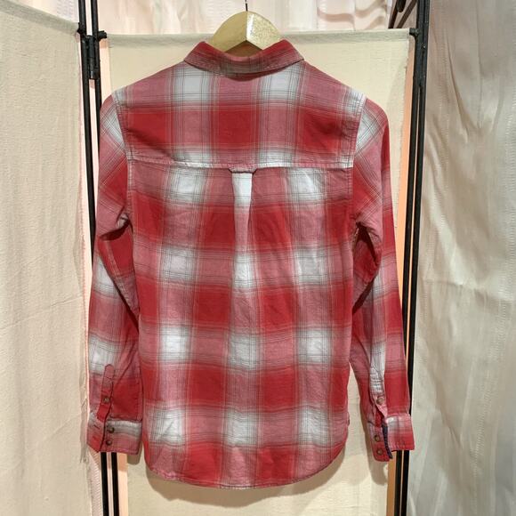 AEO American Eagle Lightweight Flannel Pink White Size XS - Picture 2 of 6